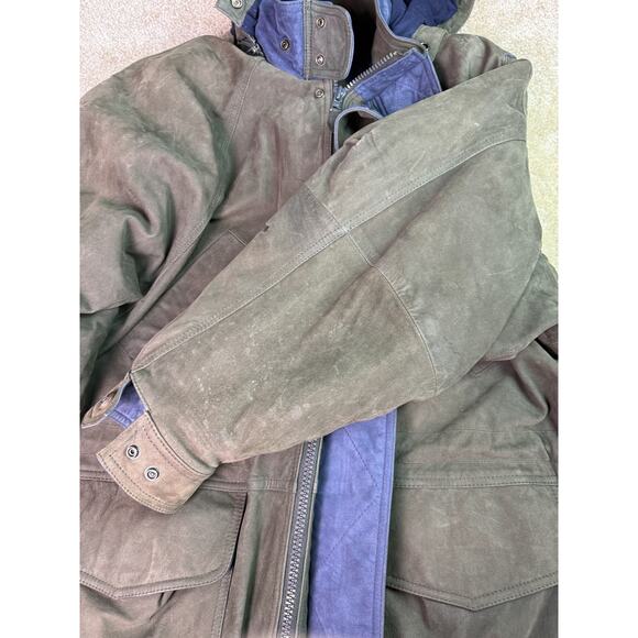 Marc New York Suede Leather Jacket Mens X-Large Long Zip Hood Up Coat Lining Vtg - Picture 11 of 16